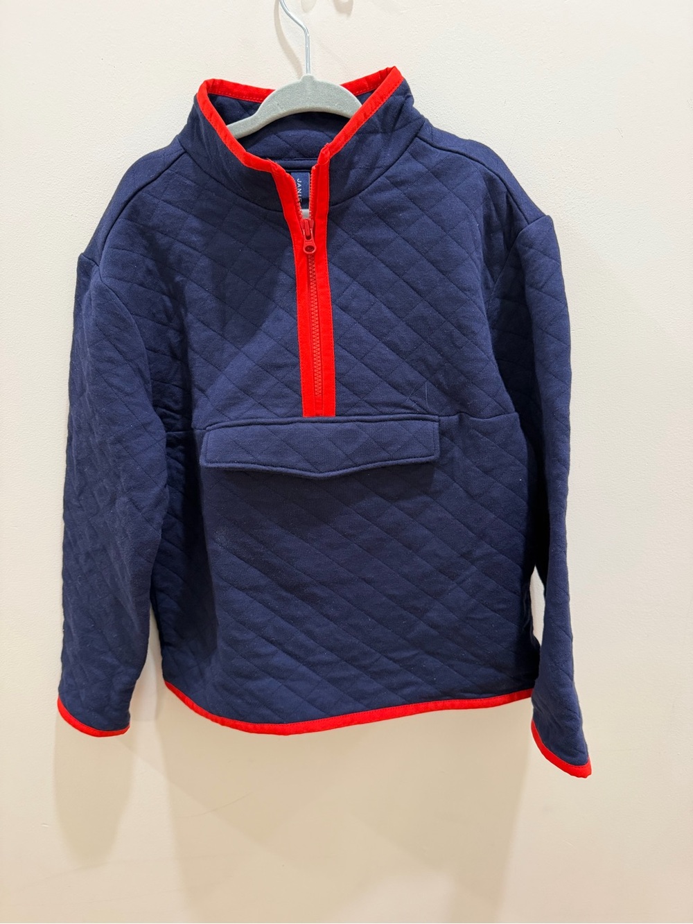 Janie and Jack Navy Quilted Pullover with Red Trim